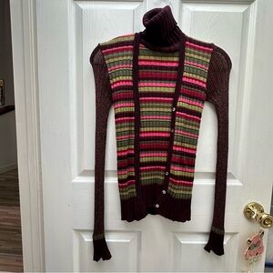 Y2k Striped Turtleneck Sweater 2 piece